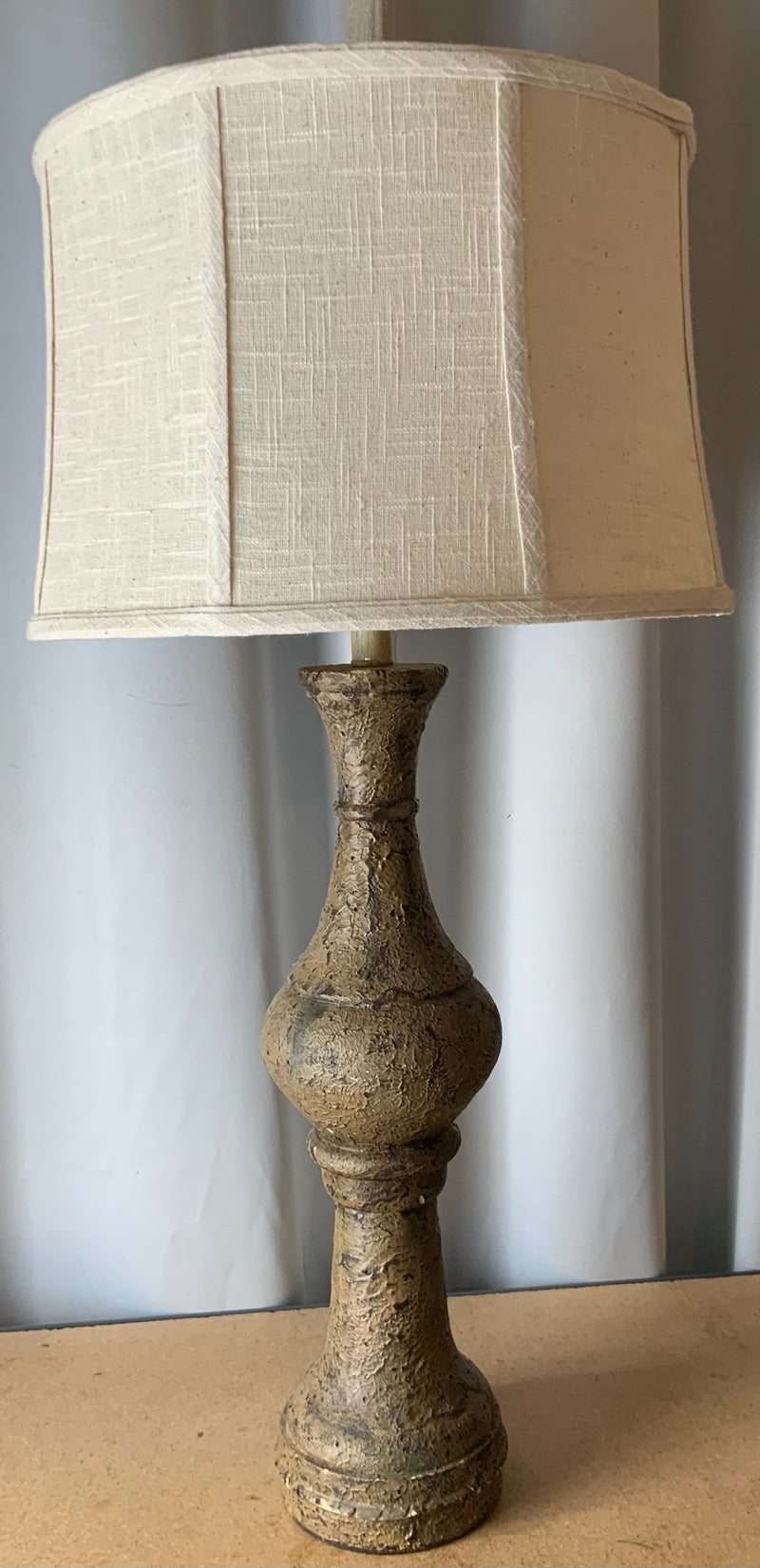 Rustic Table Lamp with Linen Drum Shade