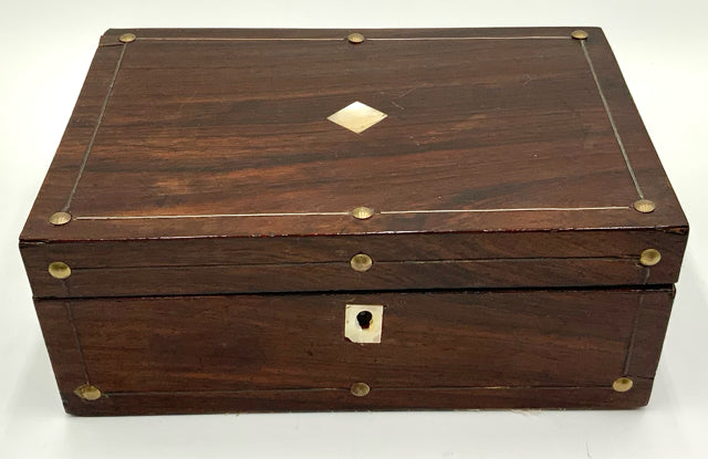 Antique Wood Box with Mother of Pearl Inlay