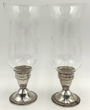 Pair of Glass Hurricanes with Sterling Base
