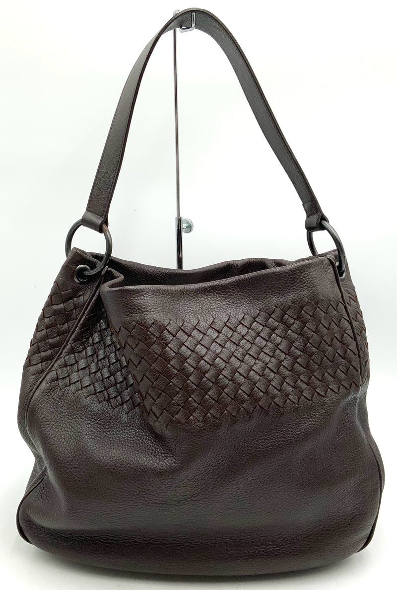 BOTTEGA VENETA Brown Intreciato Woven Leather Hobo Bag