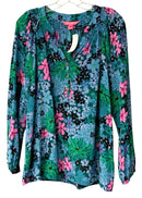 LILLY PULITZER Blue Black Pink Green Floral Silk Elsa Top
