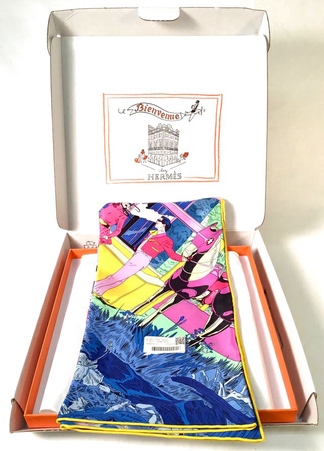 HERMES Blue Multi Silk Rendez-Vous Galant Carre 70 Scarf