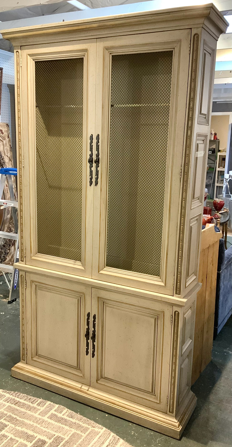 Vintage Painted Bookcase with Wire Front