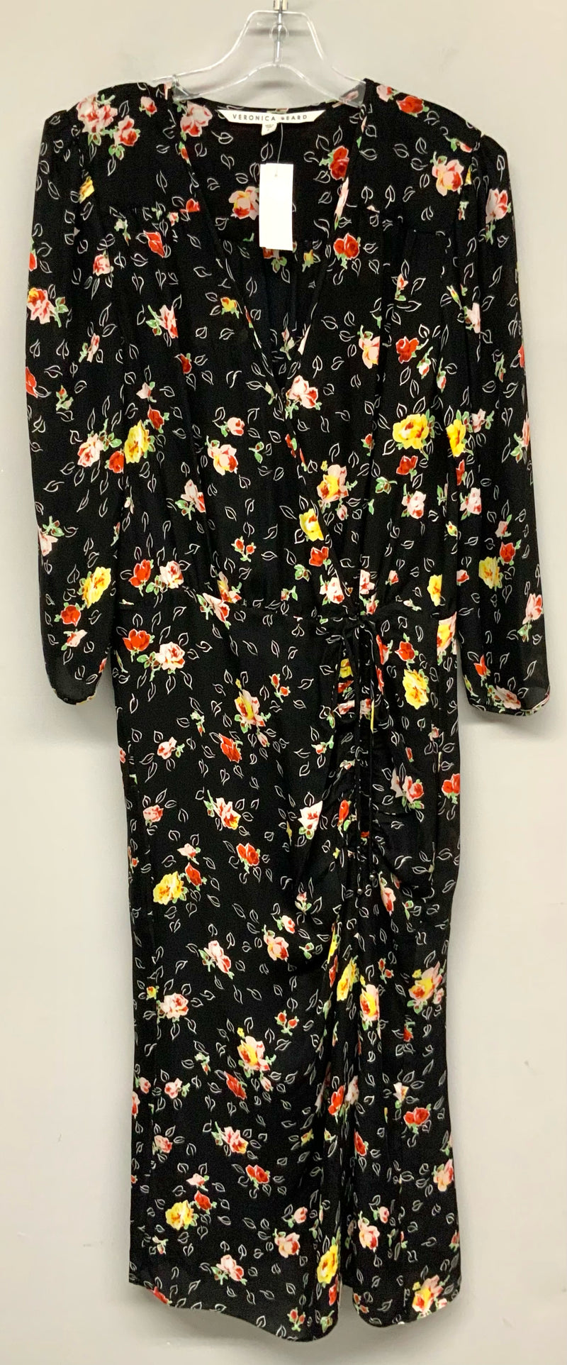 VERONICA BEARD Black Multi Floral Silk Ruched Side Arielle Midi Dress