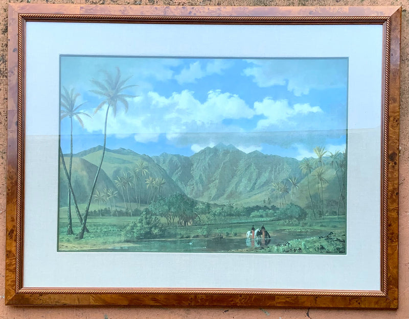 Vintage Print of Manoa Valley in Burled Wood Frame