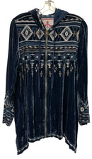 JOHNNY WAS Midnight Blue w/Blue & Tan Floral Embroid Hooded Zip Jacket