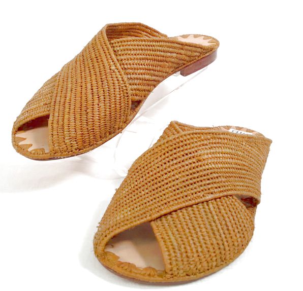 CARRIE FORBES Brown Raffia Slide Sandals 7.5