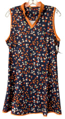 CALLAWAY Navy/Orange/White Floral Split Neck S/L Dress