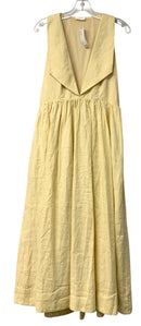 POSSE Yellow Linen Oversize Collar V Neck S/L Maxi Dress
