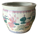 Asian Ceramic Planter with Pink Koi Motif