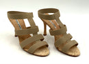 MANOLO BLAHNIK Tan "Lasti" Elastic Strap Stiletto Cork Heels 39.5