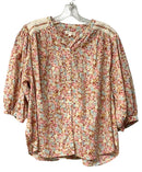 LOUISE MISHA Berry Blue Floral Crochet Shoulder Puff Slv B/D Top