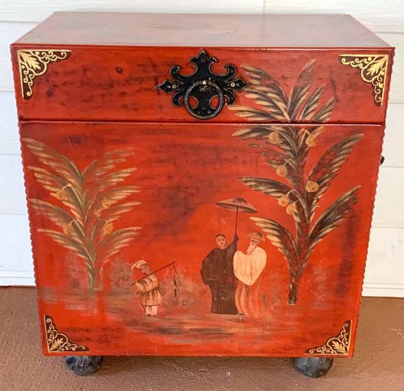 Red Chinoiserie Occasional Trunk