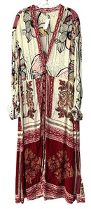 FREE PEOPLE Cream Berry Black Floral C'est Moi Duster/Cover Up/ Dress