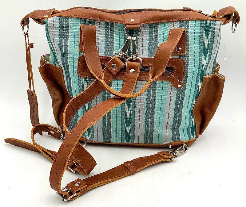 NENA & CO Tan Leather Seafoam Grey Fabric Backpack/Bag