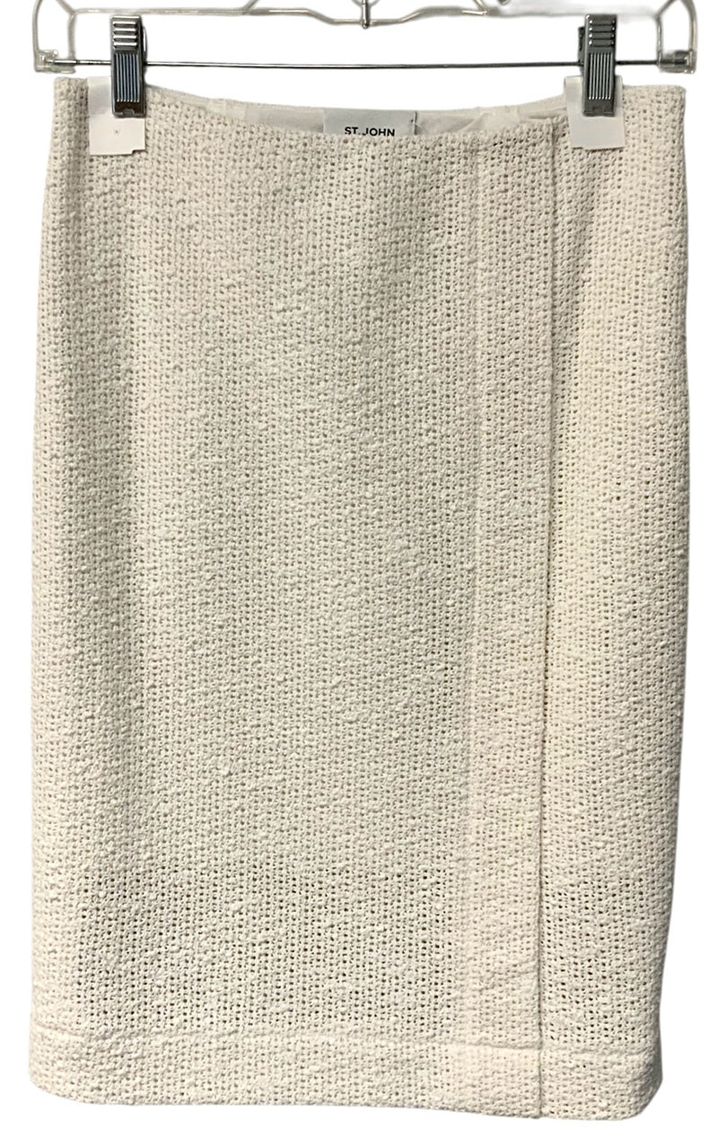 ST JOHN White Knit Front Panel Pencil Skirt