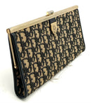 Christian Dior Vintage Navy/Tan Monogram Leather Trim Frame Clutch