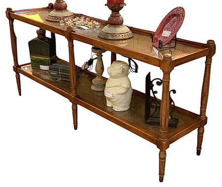 Vintage Console Table with Cane & Glass Inserts