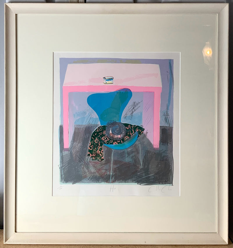 Abstract Lithograph of Chair in White Frame