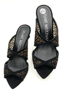 STUART WEITZMAN Black Suede Leopard Mesh Noche 85 Slide Sandals 6.5