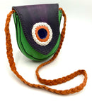 WILDERNESS France Green Purple Orange White Leather Agate Flap Crossbody Bag