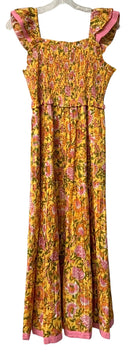 THML Pink/Yellow/Green Floral Smocked Bodice Tiered Dress