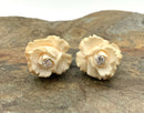 14kt Gold, Diamond & Carved Bone Clip-On Earrings