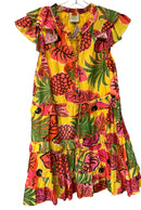 FARM RIO Pink/Orange/Green/Yellow "Fruit Dream"  Beaded Tassel Tie Dress
