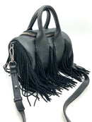 ALEXANDER WANG Black Grained Leather Fringed Top Handle Satchel Bag