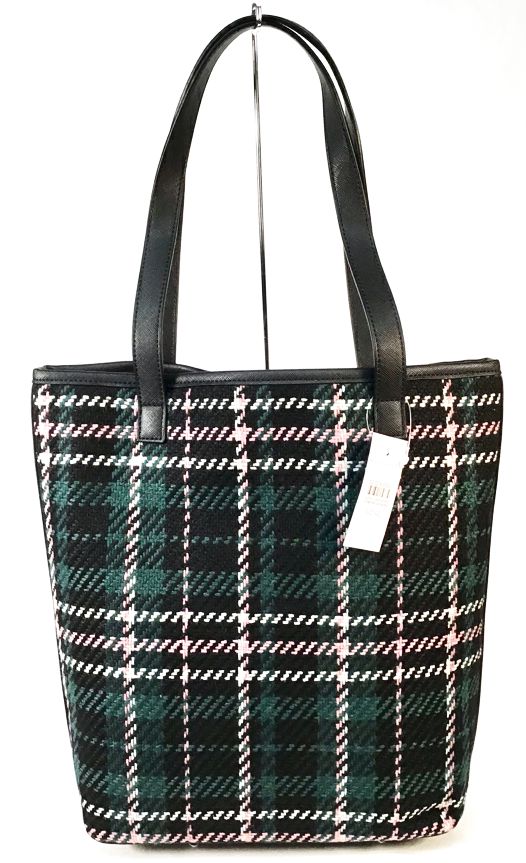 ANN TAYLOR Black Green Pink White Plaid Tote