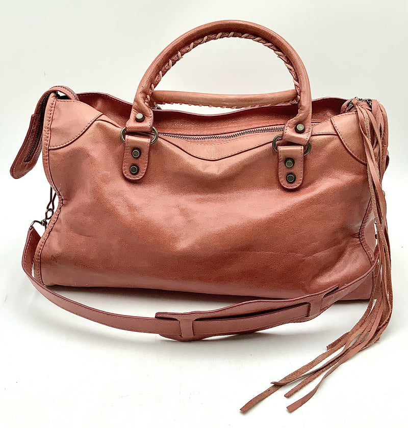 Balenciaga Dusty Rose Leather Motocross City Handbag