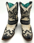 CORRAL LD White/ Black Overlay Studded Western Boots 10