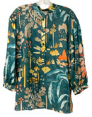 LAFAYETTE 148 Teal/Orange/Yellow Abstract Band Collar 1/2 B/D Top