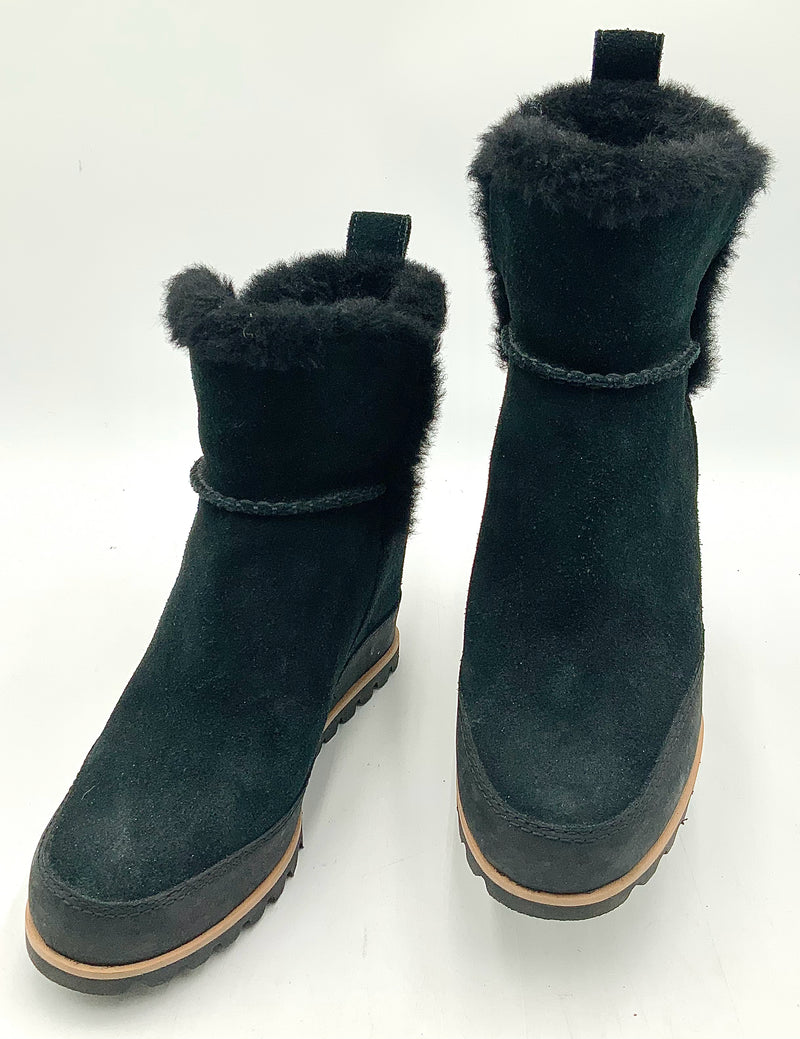 UGG Black Suede Shearling Wedge Malvella Boots 7