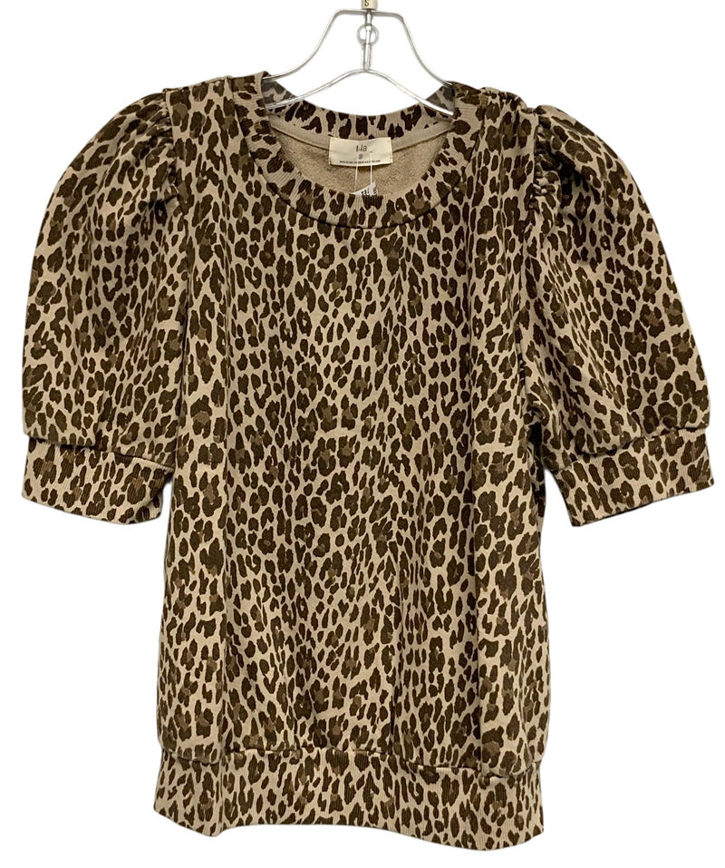 T. LA Tan/Brown Animal Print Puff S/S Top
