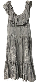 TORY BURCH Grey/White Stripe Eyelet Embroid S/L Dress