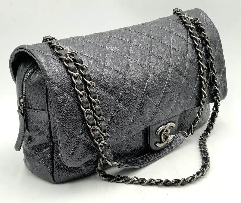 CHANEL Gunmetal Quilted Leather Sac Rabat Chain Bag