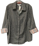 FOXCROFT Black/White Geo Print w/Contrasting Cuff L/S Top