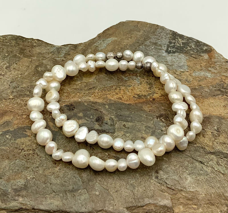 SILPADA Sterling & Pearl Goddess Stretch Bracelets (Set of 2)