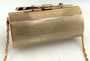 RODO Italy Vintage Etched Goldtone Ribbed Detail Rhinestone Closure Hardcase Bag
