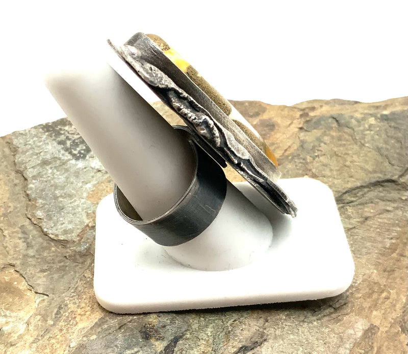 Sterling, Amber & Lapis Ring