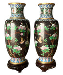 Pair of Black Cloisonne Vases With Stands