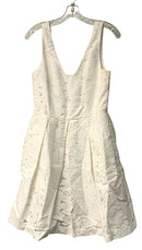 TRINA TURK White Floral Embroid "Ambros" Fit & Flare Pleated S/L Dress