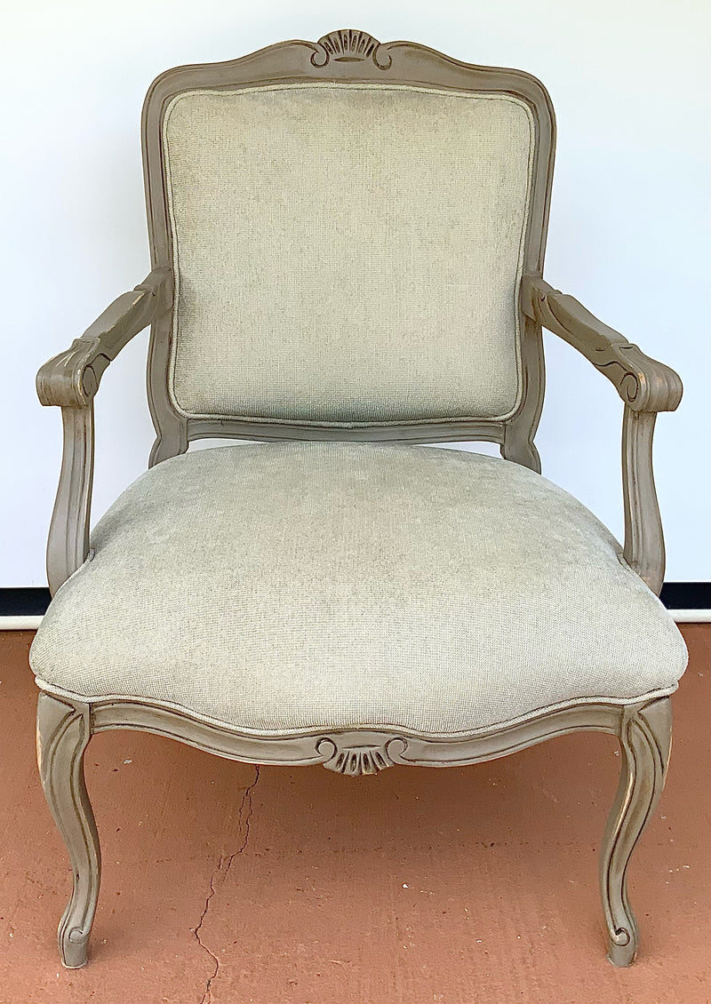 Upholstered French Style Armchair with Neutral Upholstery