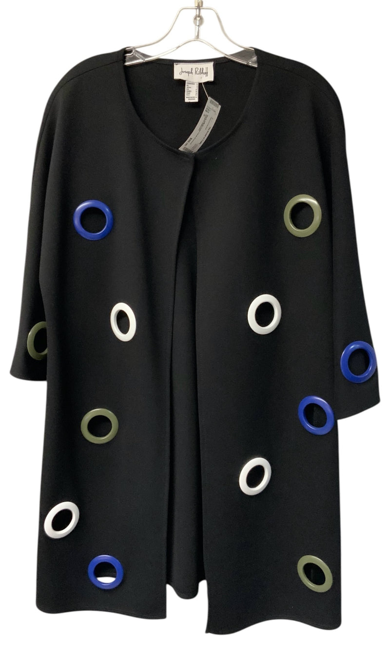 JOSEPH RIBKOFF Black w/Multi Color Circle Grommet Accents Long Jacket