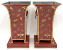 Pair of Oriental Accent Red Toleware Planters
