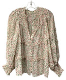 ALICE & OLIVIA White/Pink/Green Floral Smocked Neckline L/S B/D Top