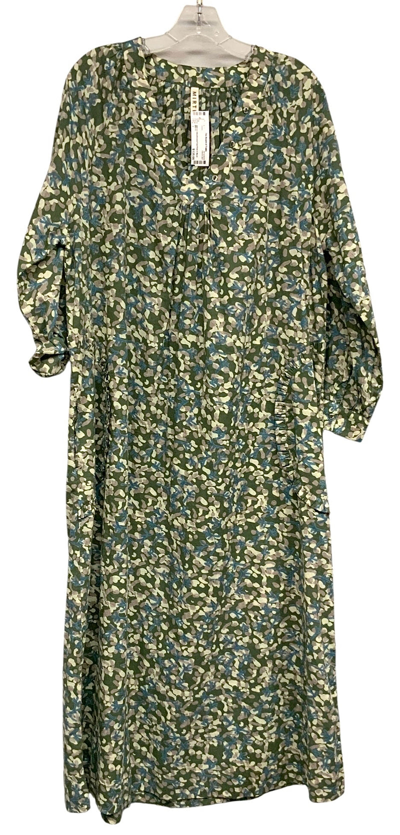 MIRTH Olive/Green/Teal Print V-Neck L/S Maxi Dress
