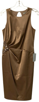 ELIZA J Bronze Satin w/Waist Rhinestone Embell S/L Dress