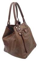 Brown Leather Perforated Detail Top Handle Satchel